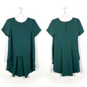 Topshop Flowy High Low Short Sleeve Pleated Back Hunter Green Blouse Top…
